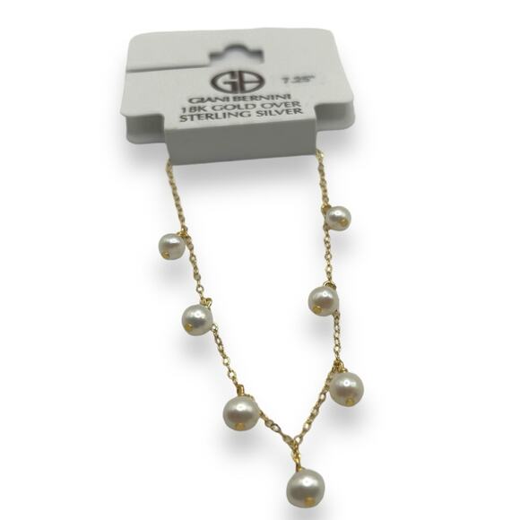 NWT Macy's Cultured Pearl Dangle 18K Gold Sterling Silver Bracelet Ivory White - Picture 6 of 11